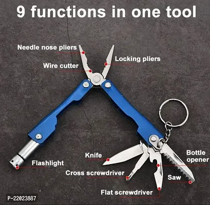 9 in 1 MultiFunctional Hand Piler Tool Traveling Tool Keychain, Micro Pliers Multi function Multi Utility Plier with Built in LED Flash Light-thumb0