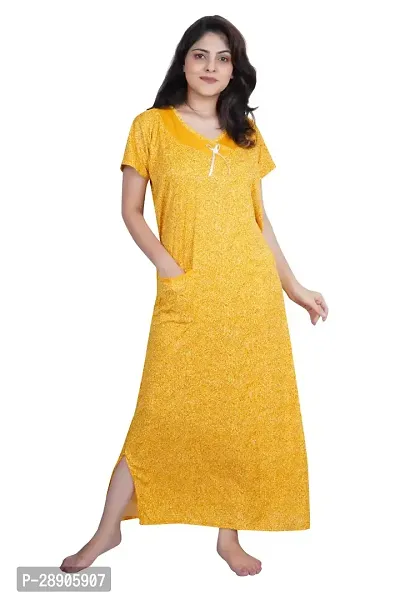 Comfortable Yellow Sarina/Satin Printed Nighty For Women-thumb2