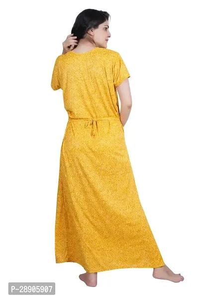 Comfortable Yellow Sarina/Satin Printed Nighty For Women-thumb3