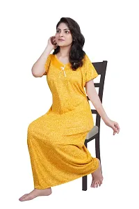 Comfortable Yellow Sarina/Satin Printed Nighty For Women-thumb4
