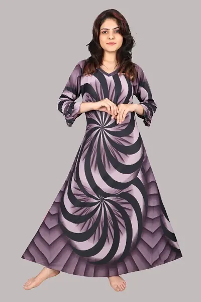 Elegant Satin Printed Umbrella Nighty For Women