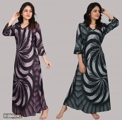 Classic Satin Printed Nighty for Women, Pack of 2-thumb3