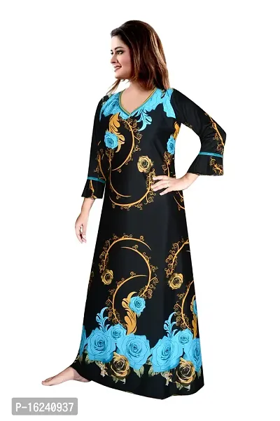 Elegant Multicoloured Satin Printed Nighty For Women-thumb3