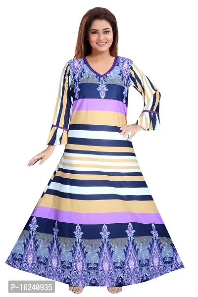 Elegant Multicoloured Satin Printed Nighty For Women