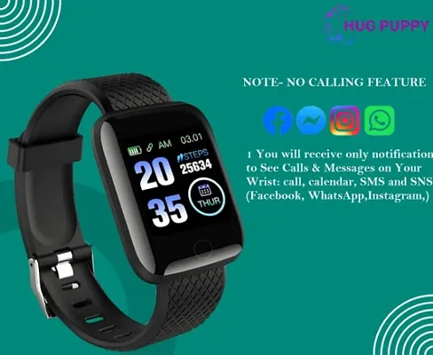 HUG PUPPY Bluetooth ID116 ATQ Wireless Smart Fitness Watch for Boys,Men,Kids,Women Sports Watch Heart Rate, and BP Monitor, Calories Counter Black