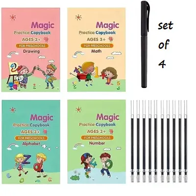 Magic Practice Copybook, (4 BOOK + 10 REFILL+ 2 Pen +2 Grip) Number Tracing Book for Preschoolers with Pen, Magic Calligraphy Copybook Set Practical Reusable Writing Tool Simple Hand Lettering