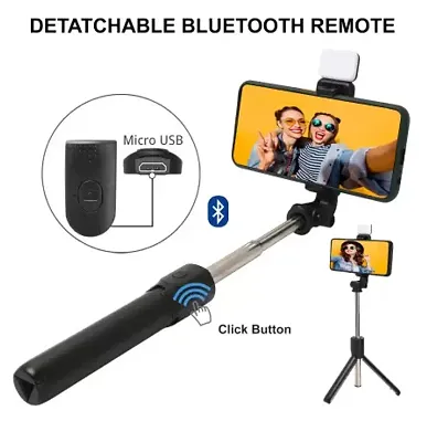 Bluetooth Extendable Selfie Stick with Led Light Wireless Remote and Tripod Stand for All Mobiles Bluetooth Selfie Stick  (Black, Remote Included)