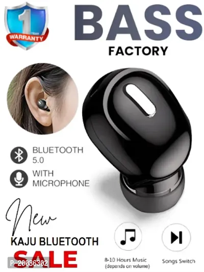 HUG PUPPY Mini Hands-Free Small Kaju Shape Bluetooth Single Earpiece Headset Music Play Time 10 Hrs Up To with Mic (Black)