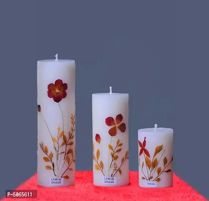 Scented Candles Big Pillar Size Combo Pack Jasmine, Lemon Grass, Sandalwood For Home Decoration - Cylinder Set Of 3