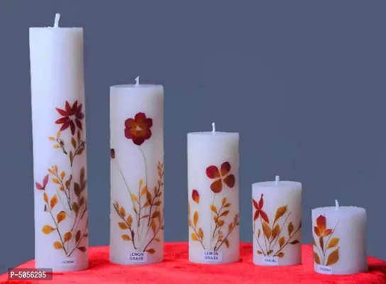 Scented Candles Big Pillar Size Combo Pack Jasmine, Rose, Lavender, Lemon Grass, Sandalwood for Home decoration Set of 5-thumb0