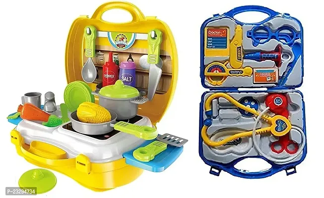 Combo Of Pretend Play Toy  Games For Kids Non Toxic Plastic Kitchen Set  Doctor Set