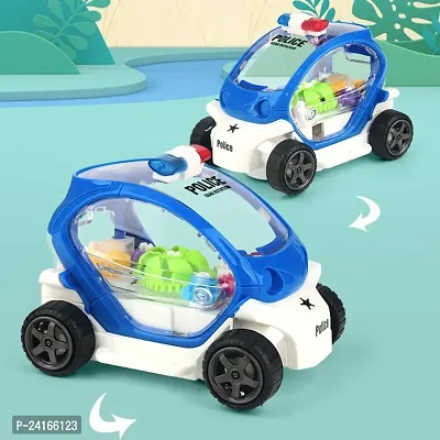 Transparent Gear Police Car Toys for Kids with Bump  Go Action for Kids Light  Sound Toys (Pack of 1)