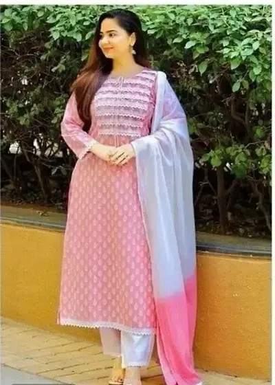 A-Line Rayon Kurta Bottom Dupatta For Women