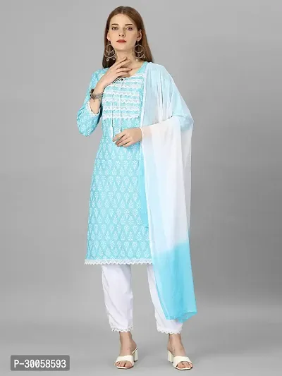 Rayon Printed Kurta Set With Dupatta Sky Blue-thumb0