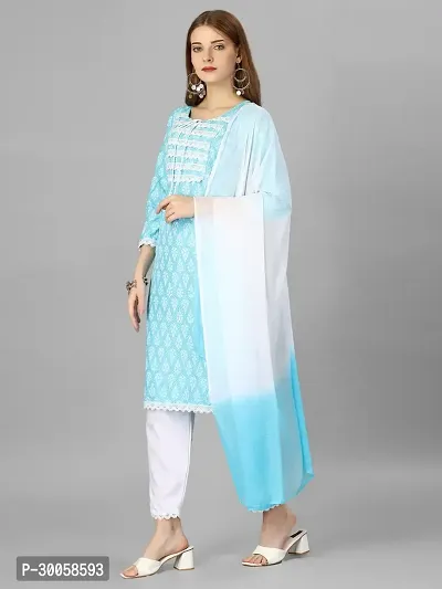 Rayon Printed Kurta Set With Dupatta Sky Blue-thumb5