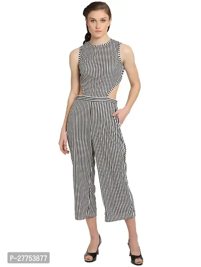 Stylish Black Rayon Striped Jumpsuit For Women-thumb0