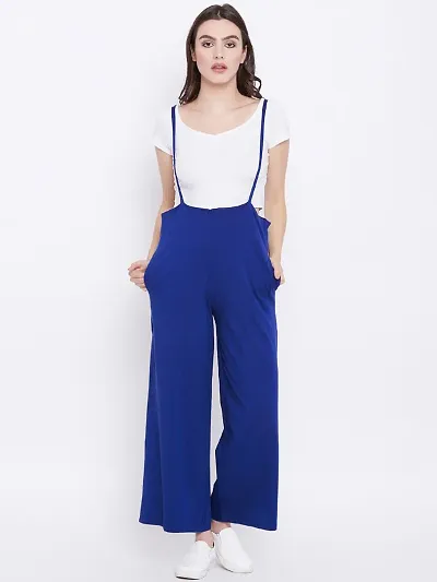 Stylish Navy Blue Cotton Solid Jumpsuit For Women