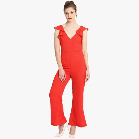 Stylish Orange Polyester Solid Jumpsuit For Women
