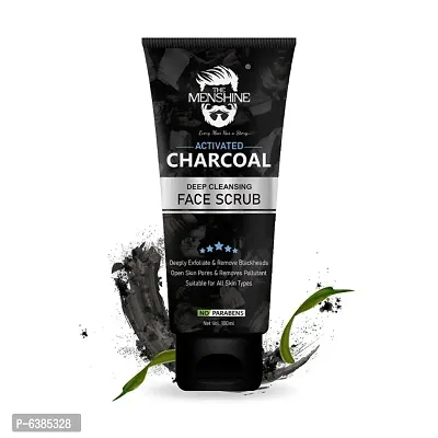 The MenShine Activated Charcoal Deep Cleansing Face Scrub With Tea Tree Oil And Vitamin E, Exfoliates Skins and Removes Black Heads, Black, 100 G||Deeply Exfoliation||Anti Pollution||Remove Dead