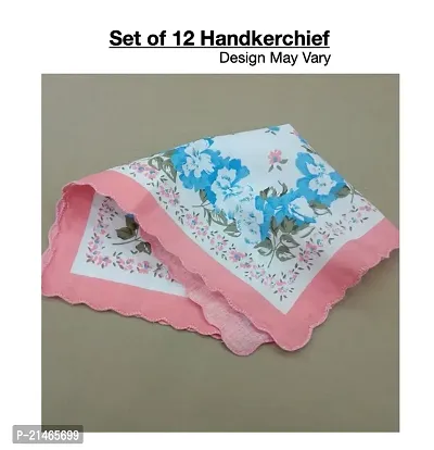 LADIES  GIRLS COTTON HANKY WITH BEAUTIFULL FLOWER PRINT PACK OF 12 Pieces-thumb0