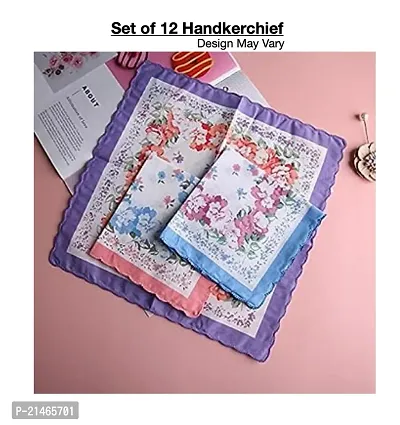 LADIES  GIRLS COTTON HANKY WITH BEAUTIFULL FLOWER PRINT PACK OF 12 Pieces-thumb0