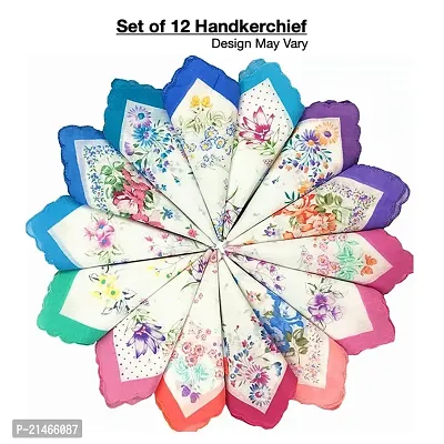 WOMEN  GIRLS COTTON HANDKERCHIEF WITH FLOWER PRINT SET OF 12 Pieces-thumb0