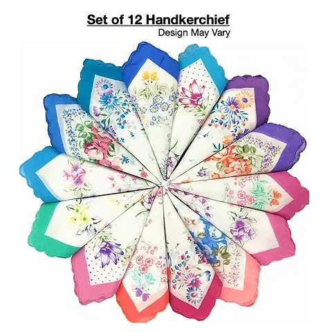 ayushicreationa Colorful Handkerchief Women Cotton Flower Printed Pocket Hankie for Wedding and Panty Use Gifts Handkerchief Set Multicolor (Pack of 12)