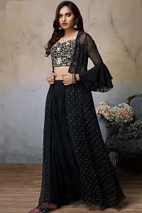 Elegant Black Embroidered Georgette Top with Palazzo And Shrug Set For Women-thumb3