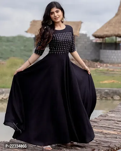 Indo-western Black  Taffeta Silk Gown For Women-thumb2