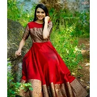 Indo-western Red  Taffeta Silk Gown For Women-thumb1