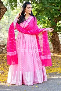 Baby Pink Soft Silk Gown With Silver Zari Paired With Pure Banarasi Khaddi Georgette Dupatta-thumb2