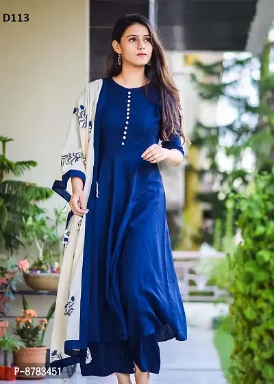 Stylish Fancy Rayon Kurti With Bottom Wear And Dupatta Set For Women-thumb0