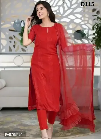 Stylish Fancy Cotton Kurti With Bottom Wear And Dupatta Set For Women-thumb0