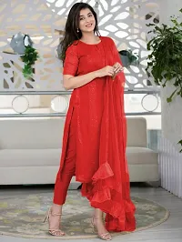 Stylish Fancy Cotton Red A-Line Kurta With Bottom Wear And Dupatta Set For Women-thumb2