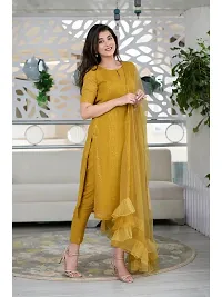 Stylish Fancy Cotton Yellow A-Line Kurta With Bottom Wear And Dupatta Set For Women-thumb2