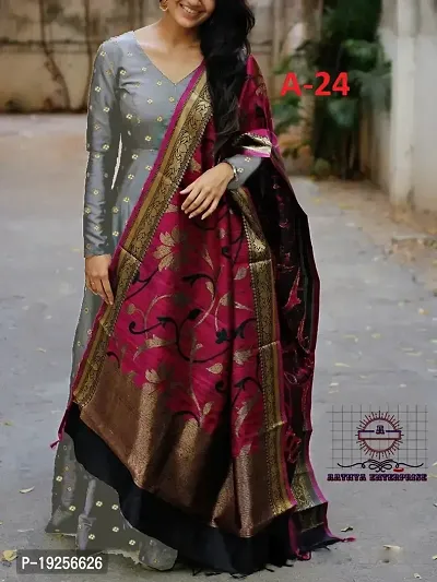 Elegant Grey Self Design Taffeta Silk Gown with Dupatta Set For Women-thumb0