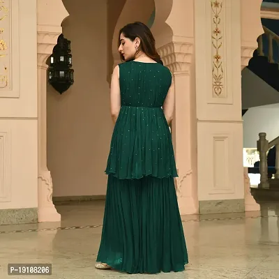 Elegant Green Woven Design Georgette Kurta with Palazzo Set For Women-thumb3