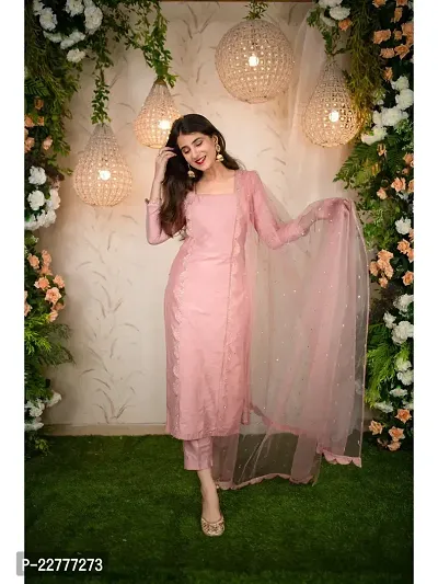 Peach Lace Kurta Set-thumb0