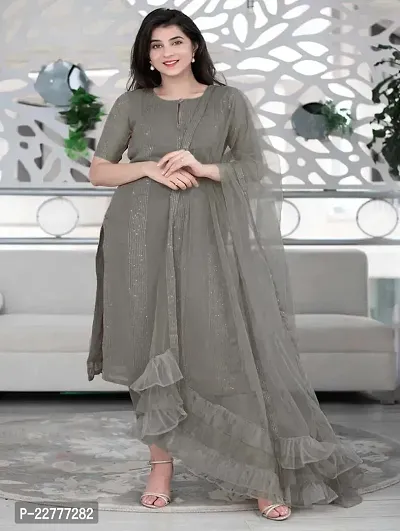 Grey Yellow Salwar Suit With Naylon Mono Net Dupatta