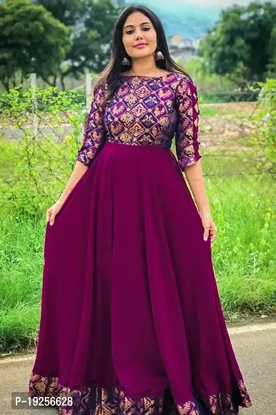 Elegant Magenta Jacquard Georgette Gown For Women-thumb0