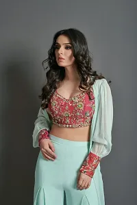 Elegant Embroidered Georgette Top with Bottom And Shrug Set For Women-thumb3