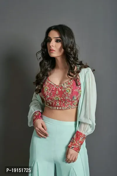 Elegant Embroidered Georgette Top with Bottom And Shrug Set For Women-thumb4