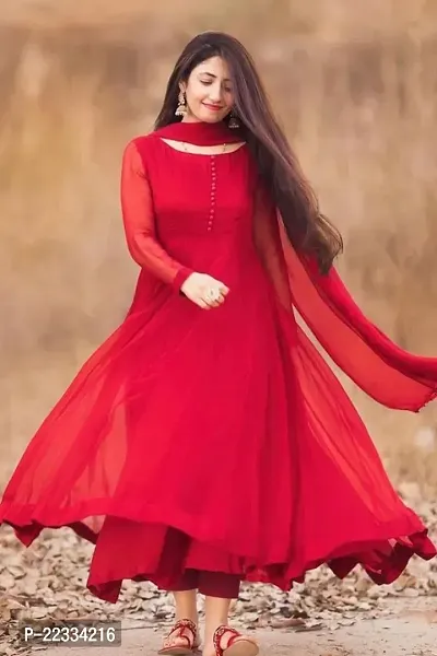 Indo-western Red  Georgette Gown For Women-thumb0