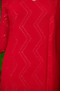 Beautiful Red Dyed/ Washed Georgette Kurta, Bottom and Dupatta Set For Women-thumb2