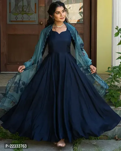 Indo-western Blue  Taffeta Silk Gown For Women-thumb0