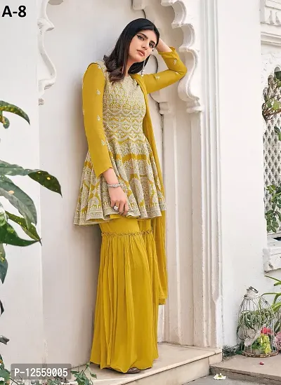 Stylish Anarkali Yellow Woven Design Georgette Kurta Bottom With Dupatta For Women-thumb0