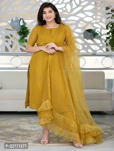 Mustard Yellow Salwar Suit With Naylon Mono Net Dupatta