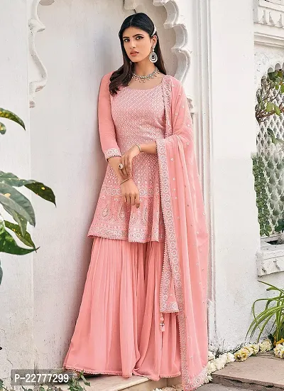 Amazing Baby Pink  Color Party Wear Embroider Work Sharara Suit