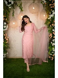 Beautiful Pink Solid Taffeta Silk Kurta, Bottom and Dupatta Set For Women-thumb2