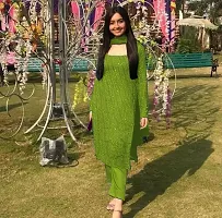 Beautiful Green Sequinned Cotton Kurta, Bottom and Dupatta Set For Women-thumb1